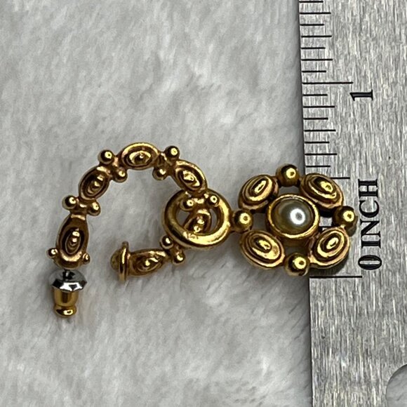 Vintage Gold-Tone Earrings With Faux Pearl Accents 2 Inches Long - Picture 6 of 7
